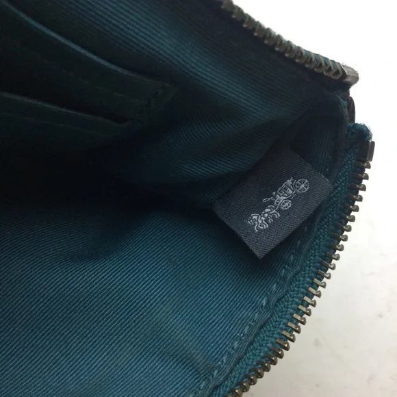 Coach Metallic Dark Teal Leather Corner Zip Wristlet - Picture 9 of 10